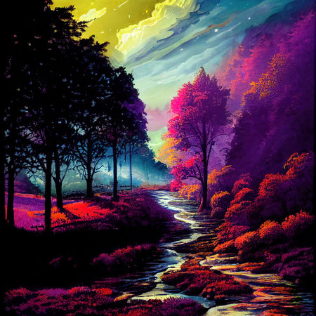 Beautiful Colorful Countryside and Cottage Illustrationの素材