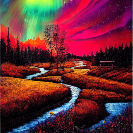 Beautiful Colorful Countryside and Cottage Illustrationの素材