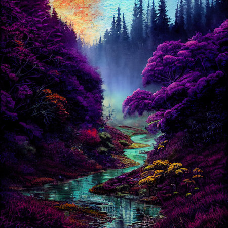 Beautiful Colorful Countryside and Cottage Illustrationの素材