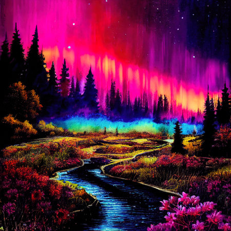 Beautiful Colorful Countryside and Cottage Illustrationの素材