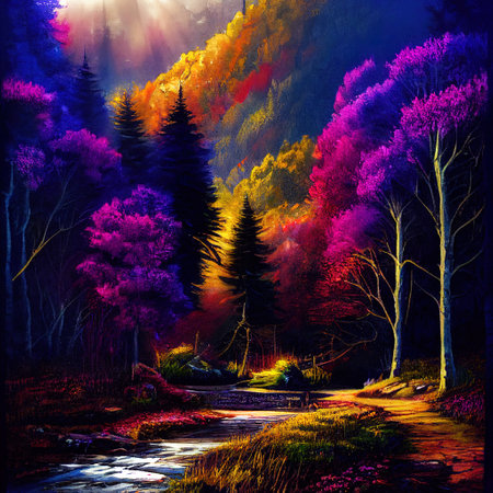 Beautiful Colorful Countryside and Cottage Illustrationの素材