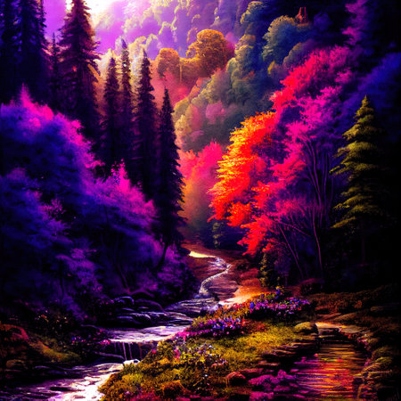Beautiful Colorful Countryside and Cottage Illustrationの素材