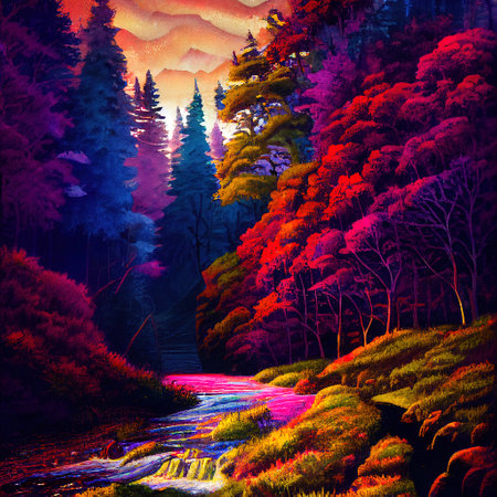 Beautiful Colorful Countryside and Cottage Illustrationの素材