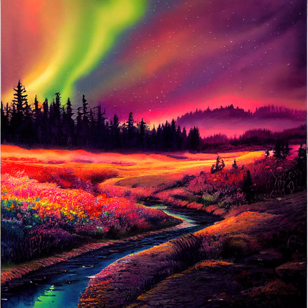 Beautiful Colorful Countryside and Cottage Illustrationの素材