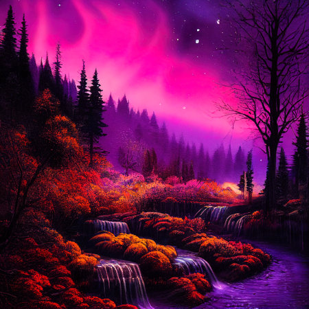 Beautiful Colorful Countryside and Cottage Illustrationの素材