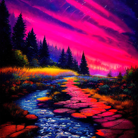 Beautiful Colorful Countryside and Cottage Illustrationの素材