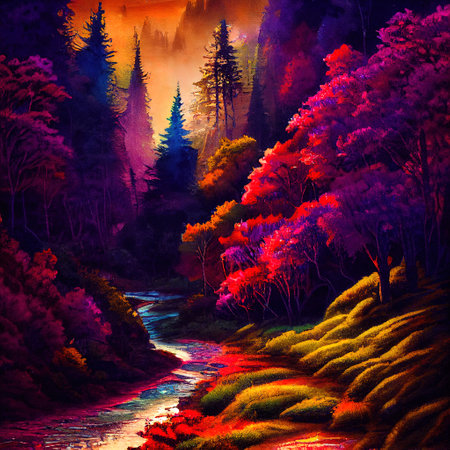 Beautiful Colorful Countryside and Cottage Illustrationの素材