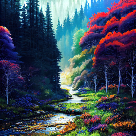 Beautiful Colorful Countryside and Cottage Illustrationの素材