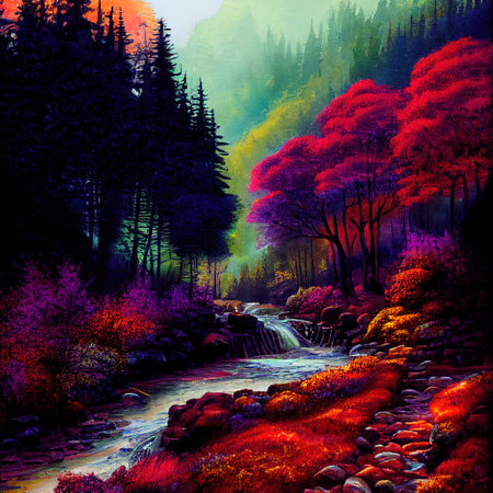 Beautiful Colorful Countryside and Cottage Illustrationの素材