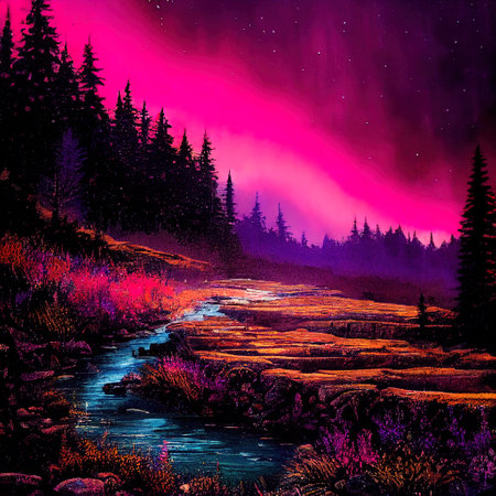 Beautiful Colorful Countryside and Cottage Illustrationの素材