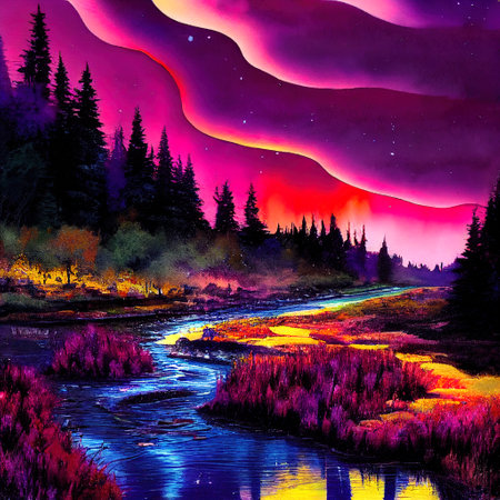 Beautiful Colorful Countryside and Cottage Illustrationの素材