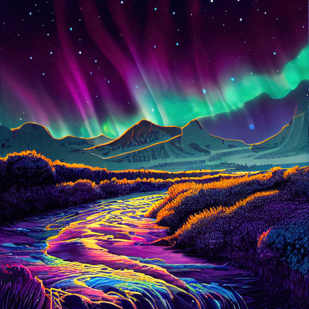 Beautiful Colorful Countryside and Cottage Illustrationの素材