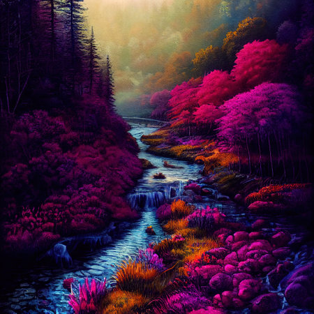 Beautiful Colorful Countryside and Cottage Illustrationの素材