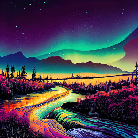 Beautiful Colorful Countryside and Cottage Illustrationの素材