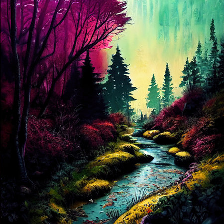 Beautiful Colorful Countryside and Cottage Illustrationの素材