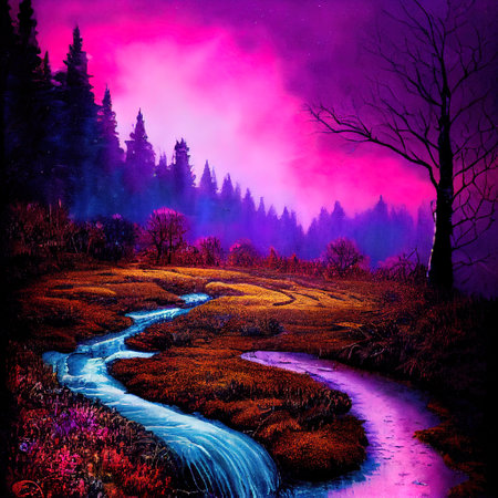 Beautiful Colorful Countryside and Cottage Illustrationの素材
