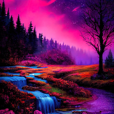 Beautiful Colorful Countryside and Cottage Illustrationの素材