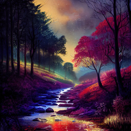 Beautiful Colorful Countryside and Cottage Illustrationの素材
