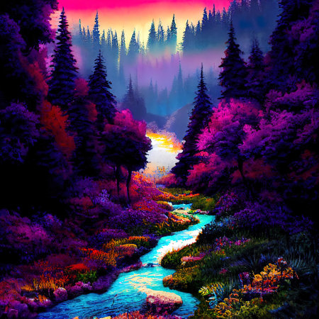 Beautiful Colorful Countryside and Cottage Illustrationの素材