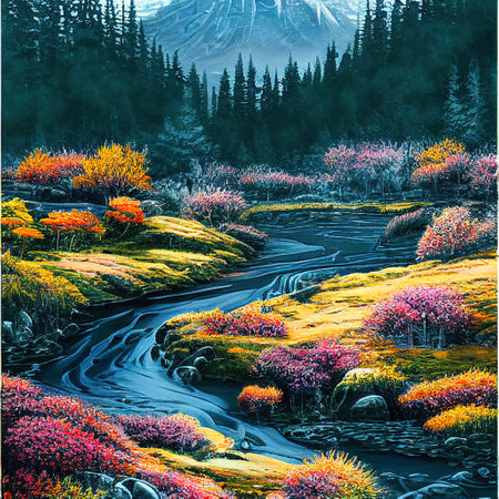 Beautiful Colorful Countryside and Cottage Illustrationの素材