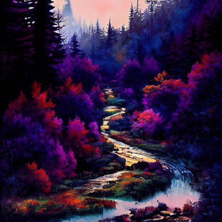 Beautiful Colorful Countryside and Cottage Illustrationの素材
