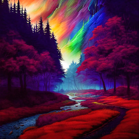 Beautiful Colorful Countryside and Cottage Illustrationの素材