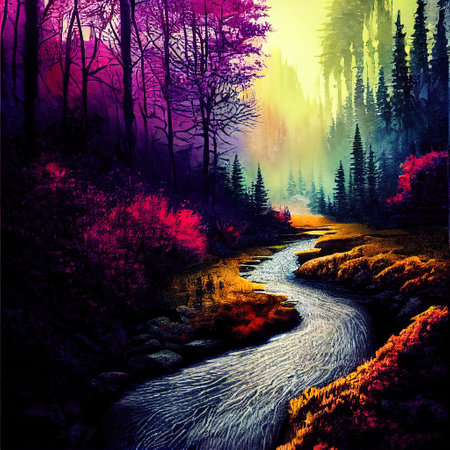 Beautiful Colorful Countryside and Cottage Illustrationの素材