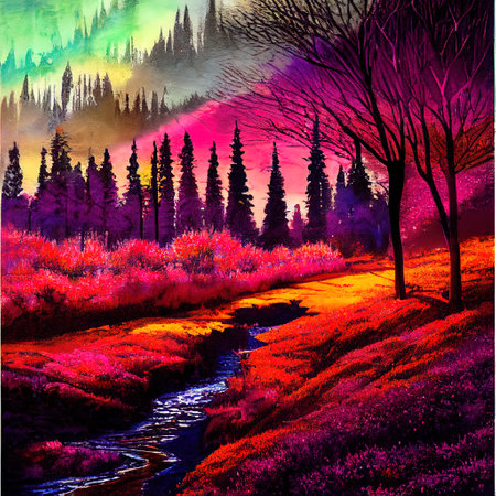 Beautiful Colorful Countryside and Cottage Illustrationの素材