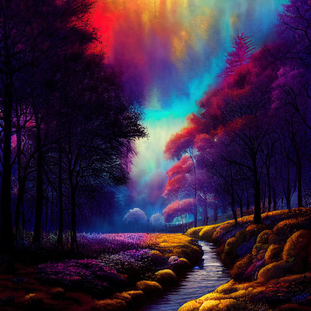 Beautiful Colorful Countryside and Cottage Illustrationの素材