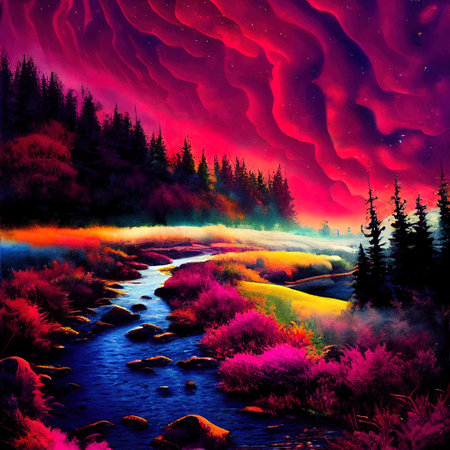 Beautiful Colorful Countryside and Cottage Illustrationの素材
