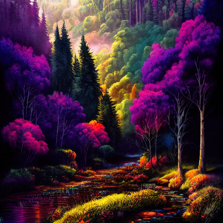Beautiful Colorful Countryside and Cottage Illustrationの素材