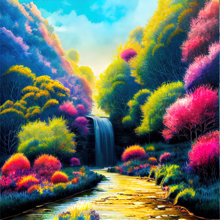 Beautiful Colorful Countryside and Cottage Illustrationの素材