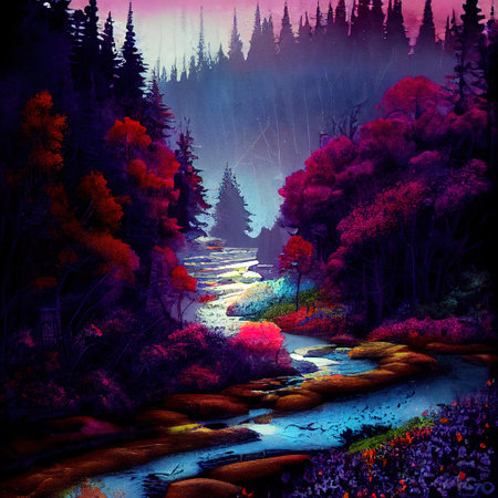 Beautiful Colorful Countryside and Cottage Illustrationの素材