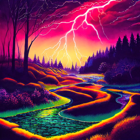 Beautiful Colorful Countryside and Cottage Illustrationの素材