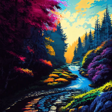 Beautiful Colorful Countryside and Cottage Illustrationの素材