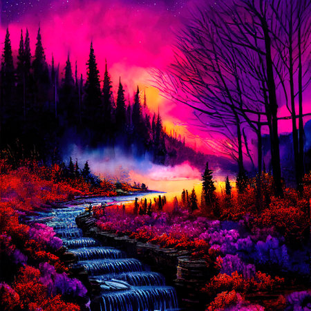 Beautiful Colorful Countryside and Cottage Illustrationの素材