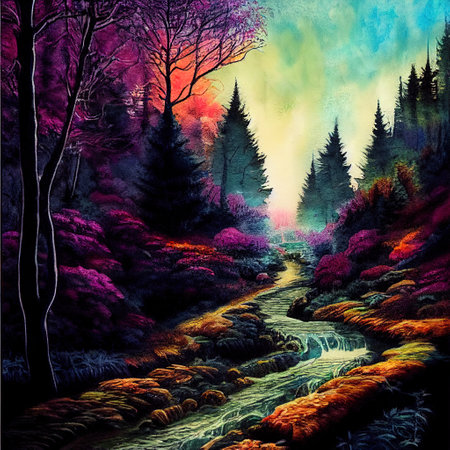 Beautiful Colorful Countryside and Cottage Illustrationの素材