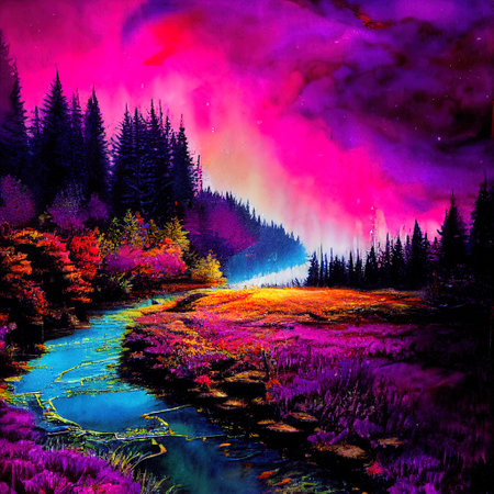 Beautiful Colorful Countryside and Cottage Illustrationの素材
