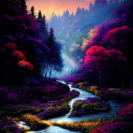 Beautiful Colorful Countryside and Cottage Illustrationの素材