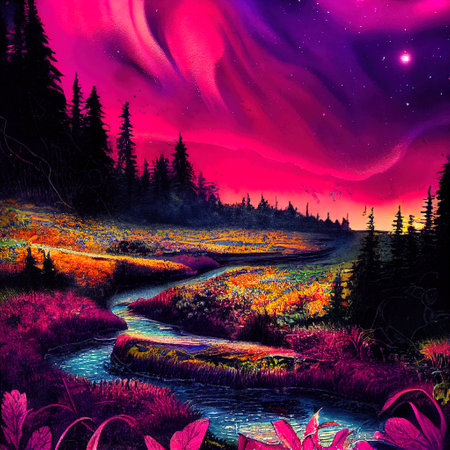 Beautiful Colorful Countryside and Cottage Illustrationの素材