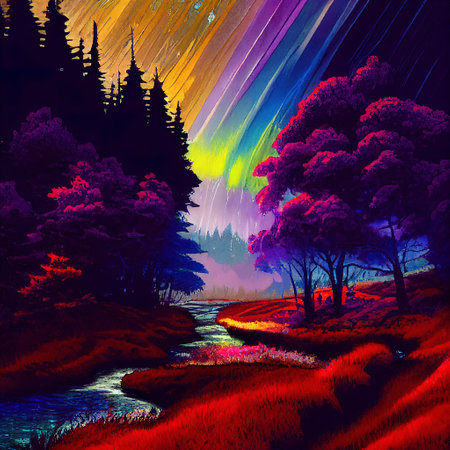 Beautiful Colorful Countryside and Cottage Illustrationの素材