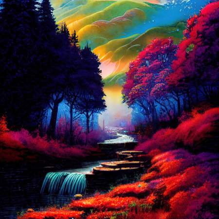 Beautiful Colorful Countryside and Cottage Illustrationの素材