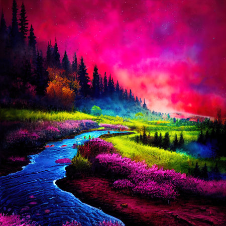 Beautiful Colorful Countryside and Cottage Illustrationの素材