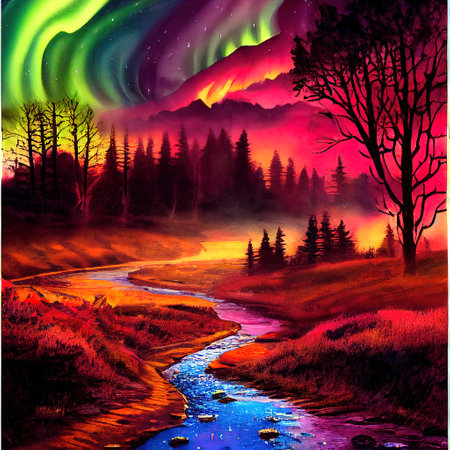 Beautiful Colorful Countryside and Cottage Illustrationの素材