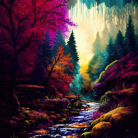 Beautiful Colorful Countryside and Cottage Illustrationの素材