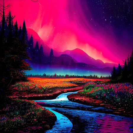 Beautiful Colorful Countryside and Cottage Illustrationの素材