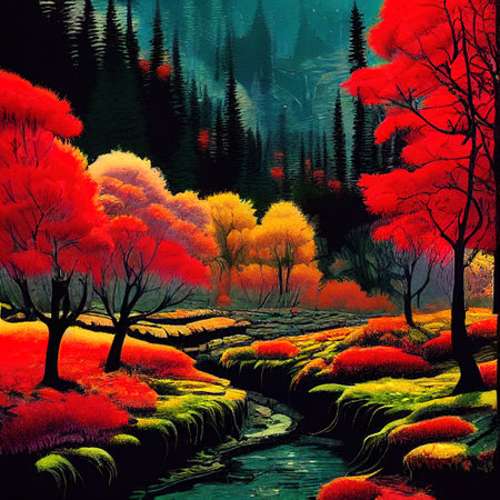 Beautiful Colorful Countryside and Cottage Illustrationの素材