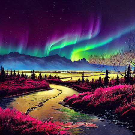 Beautiful Colorful Countryside and Cottage Illustrationの素材