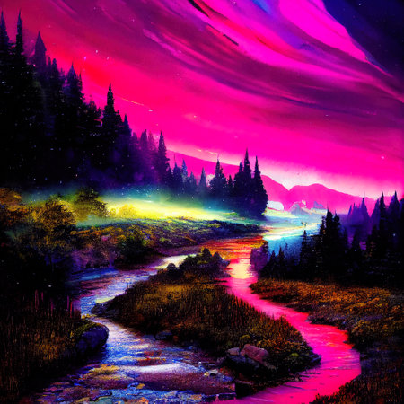 Beautiful Colorful Countryside and Cottage Illustrationの素材