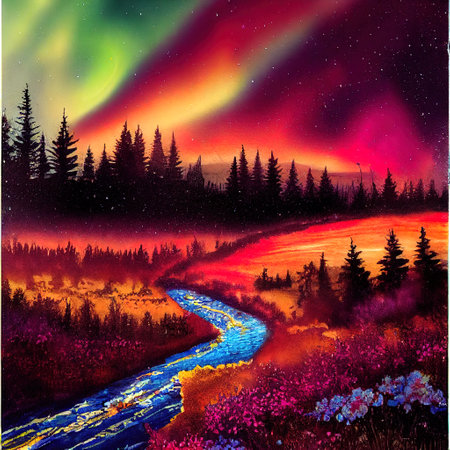 Beautiful Colorful Countryside and Cottage Illustrationの素材